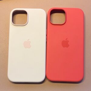 Apple Silicone iPhone 15 Cases - light pink and Coral